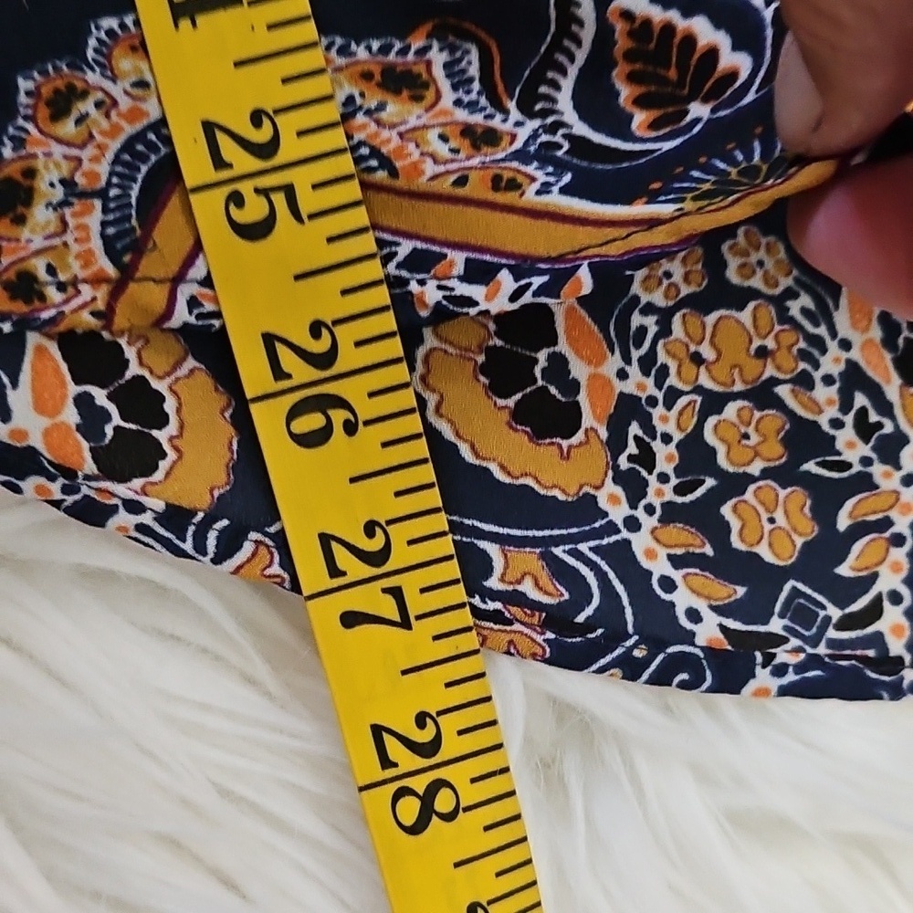 Valerie Stevens Navy, Orange, and Gold Patterned Popover Blouse - Picture 14 of 14